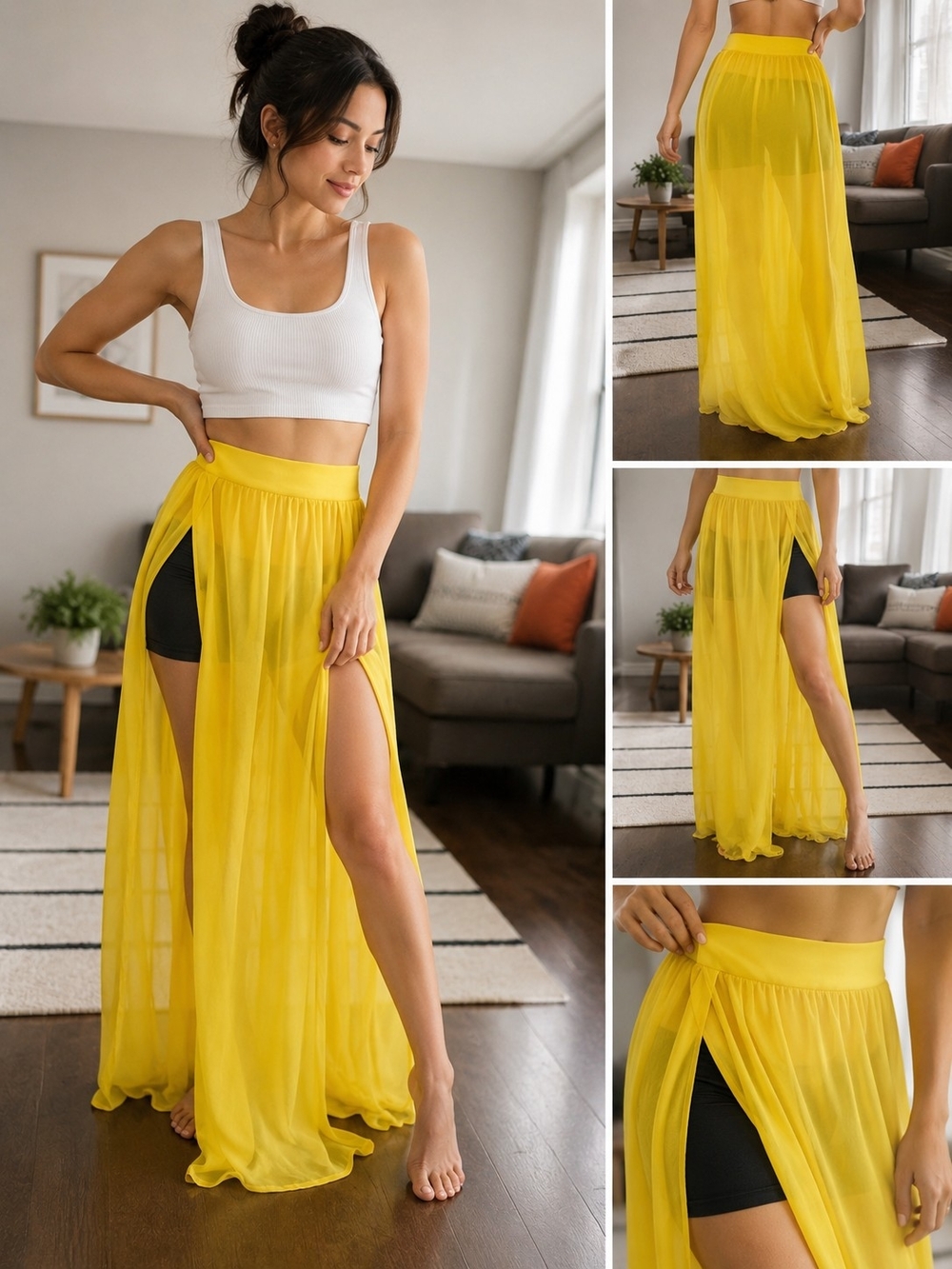 Yellow Sheer Maxi Skirt with Side Slits - Women